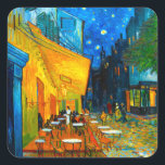 Van Gogh Café Terrace at Night Quadratischer Aufkleber<br><div class="desc">Stickers featuring Vincent van Gogh’s oil painting Café Terrace at Night (1888). Yellow stars paint the blue night sky above an outdoor café in France. A marvelous gift for fans of Post-Impressionism and Dutch art.</div>