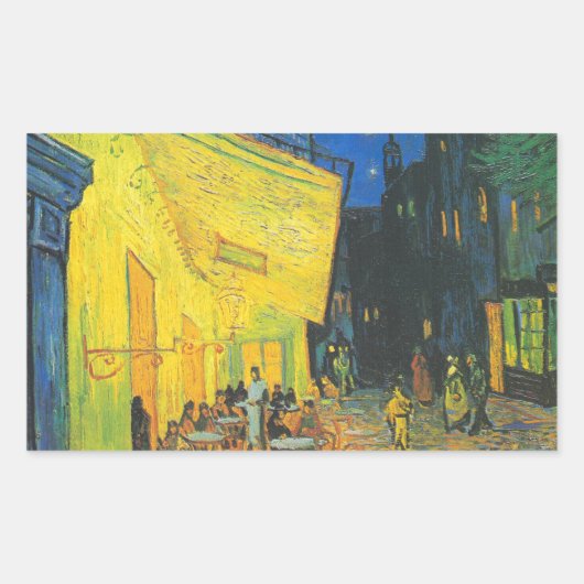 Van Gogh Cafe Terrace French Street Scene Rechteckiger Aufkleber (Vorderseite)