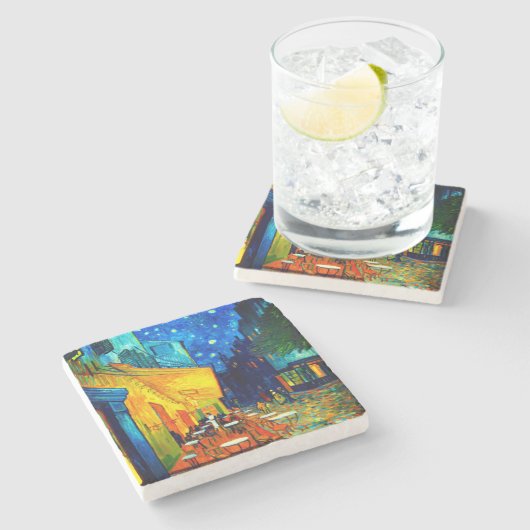 Van Gogh Café Terrasse am Abend Steinuntersetzer (Seitenansicht)