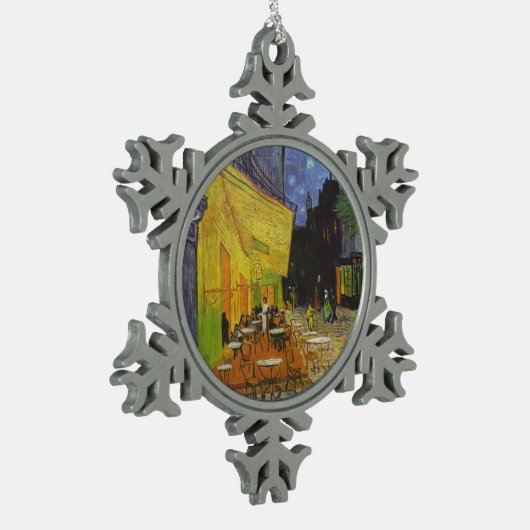 Van Gogh Cafe Terrasse Post-Impressionist Schneeflocken Zinn-Ornament (Links)