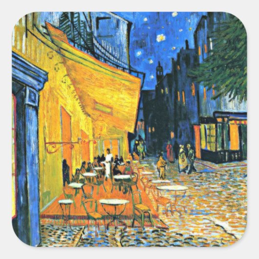 Van Gogh - Cafe Terrasse Quadratischer Aufkleber (Vorderseite)