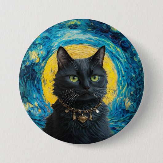 Van Gogh Cat Goth Cat Black Cats Button (Vorderseite)