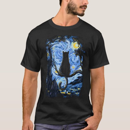 Van Gogh Cat Starry Night Van Gogh Cat Lovers fami T-Shirt (Vorderseite)