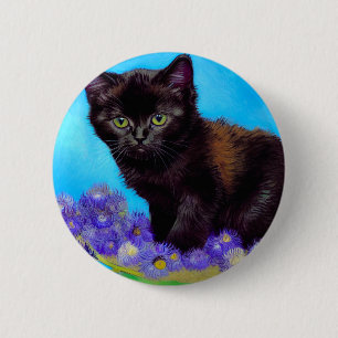Van Gogh Cat und Blume Button
