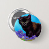 Van Gogh Cat und Blume Button (Vorne & Hinten)