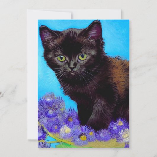 Van Gogh Cat und Blume Einladung (Vorderseite)
