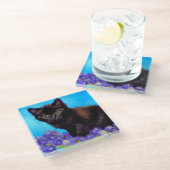 Van Gogh Cat und Blume Glasuntersetzer (Schrägansicht)