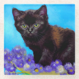 Van Gogh Cat und Blume Glasuntersetzer