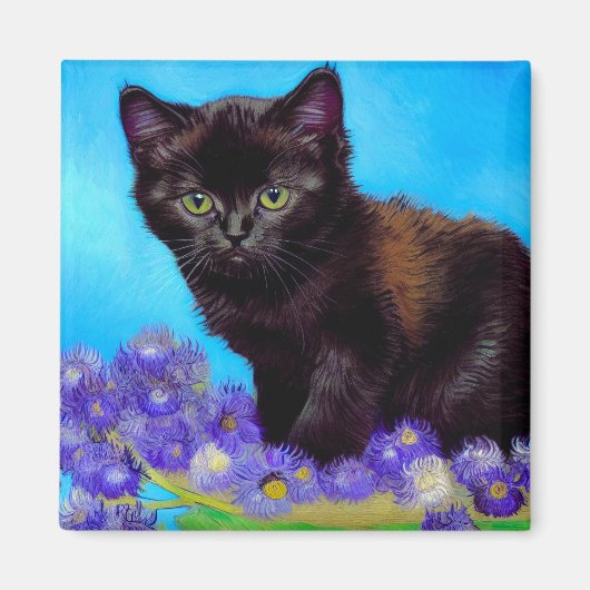 Van Gogh Cat und Blume Magnet (Vorne)