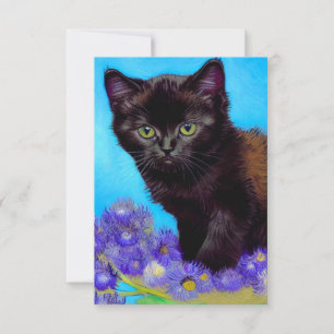 Van Gogh Cat und Blume RSVP Karte