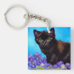 Van Gogh Cat und Blume Schlüsselanhänger