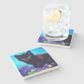 Van Gogh Cat und Blume Steinuntersetzer (Seitenansicht)