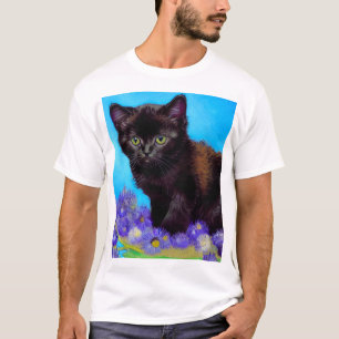 Van Gogh Cat und Blume T-Shirt