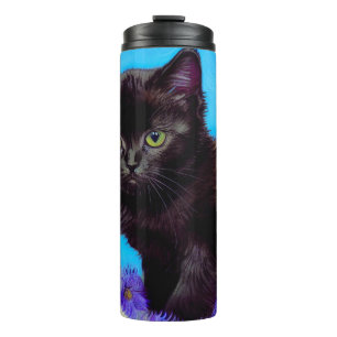 Van Gogh Cat und Blume Thermosbecher