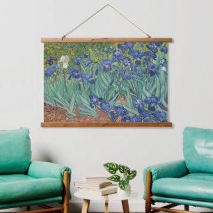 Van Gogh Classic Painting Irises Floral Botanical Wandteppich Mit Holzrahmen