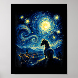 Van Gogh Cowgirl Pferd Sternen Nacht Pferde Lustig Poster