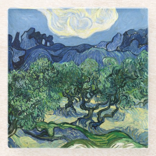 Van Gogh Das Olive Trees Landschaftsbild Glasuntersetzer (Vorderseite)