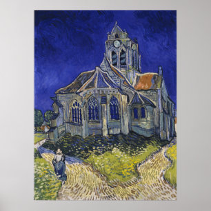 Van Gogh Die Kirche in Auvers Blaue Himmelskunst Poster