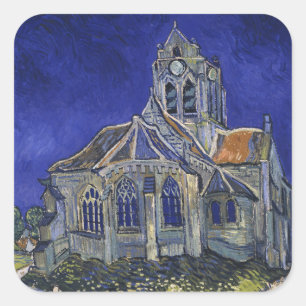 Van Gogh Die Kirche in Auvers Blauer Himmel Kunst Quadratischer Aufkleber