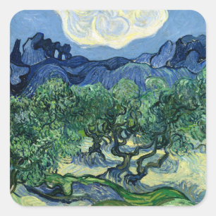 Van Gogh Die Olivenbäume Landschaftsgemälde Quadratischer Aufkleber