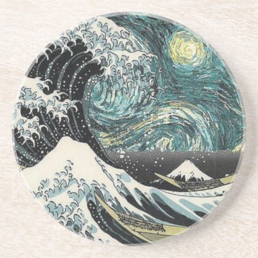 Van Gogh die sternenklare Nacht - Hokusai die Sandstein Untersetzer (Vorne)