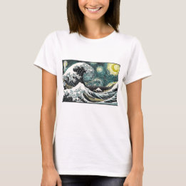 Van Gogh die sternenklare Nacht - Hokusai die T-Shirt
