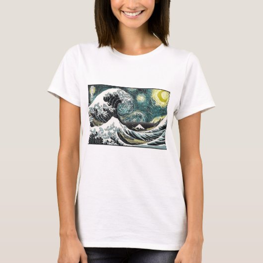 Van Gogh die sternenklare Nacht - Hokusai die T-Shirt (Vorderseite)