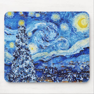 Van Gogh - Die Sternennacht - Weißes Weihnachten Mousepad