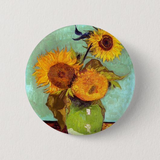 Van Gogh - Drei Sonnenblumen in einer Vase - Kunst Button (Vorderseite)