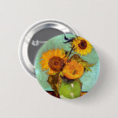 Van Gogh - Drei Sonnenblumen in einer Vase - Kunst Button (Vorne & Hinten)