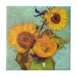 Van Gogh - Drei Sonnenblumen in einer Vase - Kunst Fliese