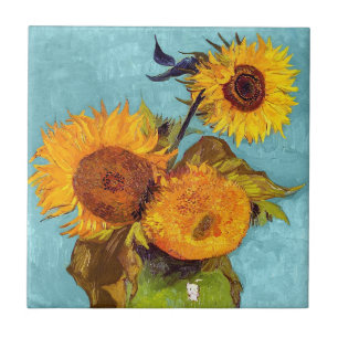 Van Gogh - Drei Sonnenblumen in einer Vase - Kunst Fliese