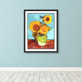 Van Gogh - Drei Sonnenblumen in einer Vase - Kunst Leinwanddruck (Insitu (Holzboden))