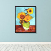 Van Gogh - Drei Sonnenblumen in einer Vase - Kunst Leinwanddruck (Insitu (Holzboden))