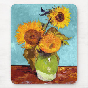 Van Gogh - Drei Sonnenblumen in einer Vase - Kunst Mousepad