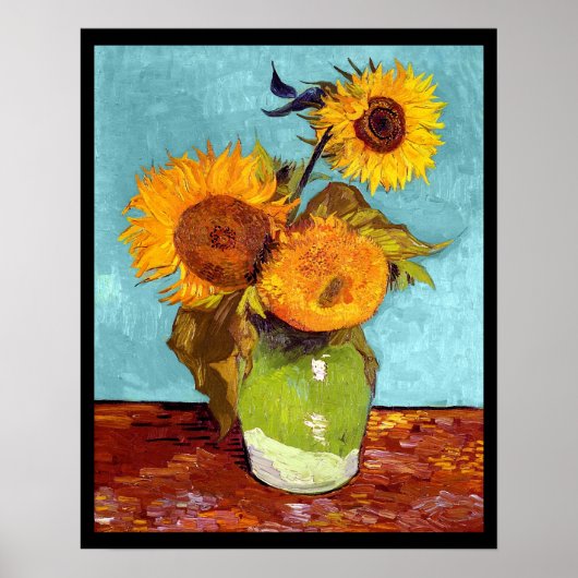 Van Gogh - Drei Sonnenblumen in einer Vase - Kunst Poster (Vorne)