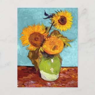 Van Gogh - Drei Sonnenblumen in einer Vase - Kunst Postkarte