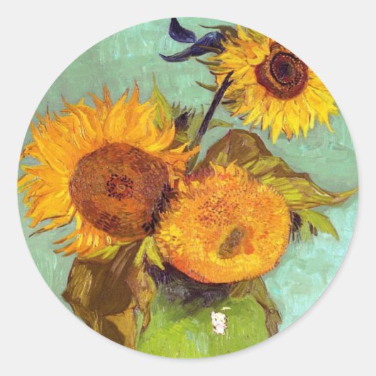 Van Gogh - Drei Sonnenblumen in einer Vase - Kunst Runder Aufkleber (Vorderseite)