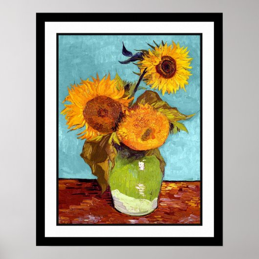 Van Gogh - Drei Sonnenblumen in einer Vase Poster (Vorne)