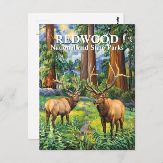 Van Gogh Elk Redwood California Forest Custom Text Postkarte (Vorne/Hinten)