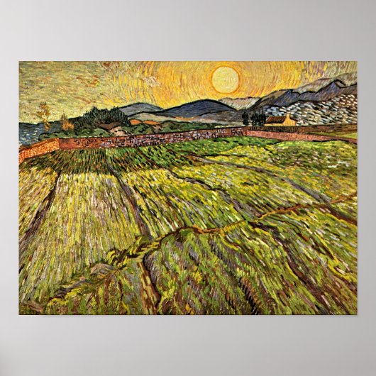 Van Gogh - Feld mit aufstrebender Sonne Poster (Vorne)