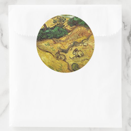Van Gogh - Feld mit zwei Kaninchen Runder Aufkleber (Tasche)