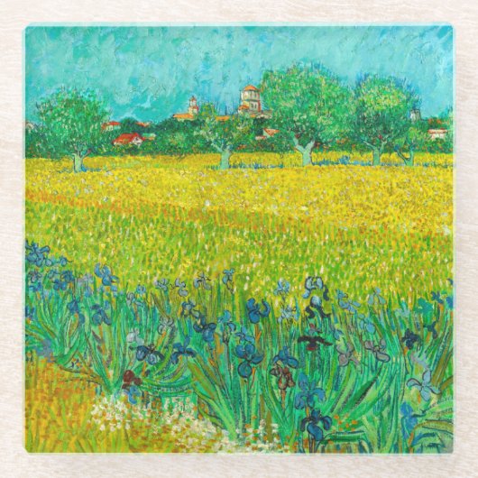 Van Gogh Field mit Irische in der Nähe von Arles Glasuntersetzer (Vorderseite)