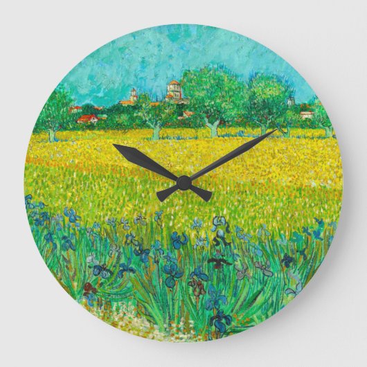 Van Gogh Field mit Irische in der Nähe von Arles Große Wanduhr (Vorderseite)