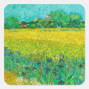 Van Gogh Field mit Irische in der Nähe von Arles Quadratischer Aufkleber