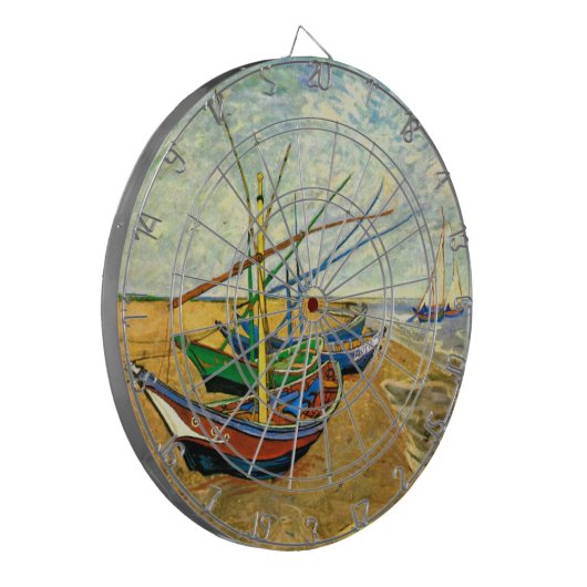 Van Gogh Fischerboote am Strand in Saintes Maries Dartscheibe (Vorderseite Links)