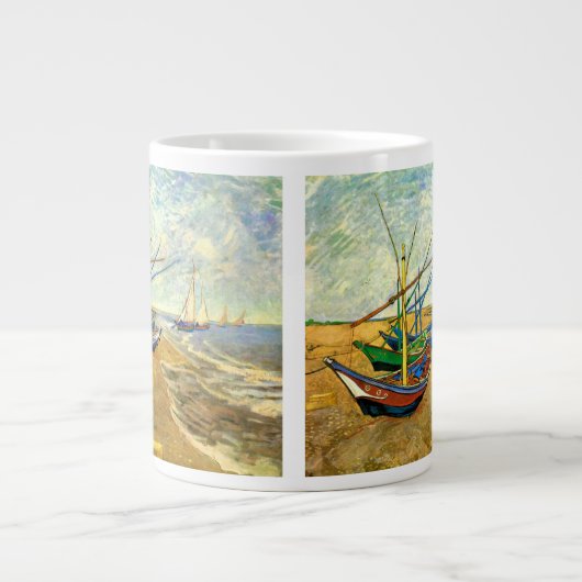 Van Gogh Fischerboote am Strand in Saintes Maries Jumbo-Tasse (Vorderseite)