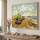 Van Gogh Fischerboote am Strand in Saintes Maries Poster
