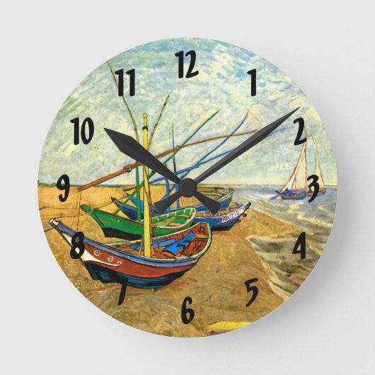 Van Gogh Fischerboote am Strand in Saintes Maries Runde Wanduhr (Vorderseite)