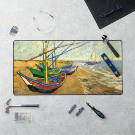 Van Gogh Fischerboote am Strand in Saintes Maries Schreibtischunterlage